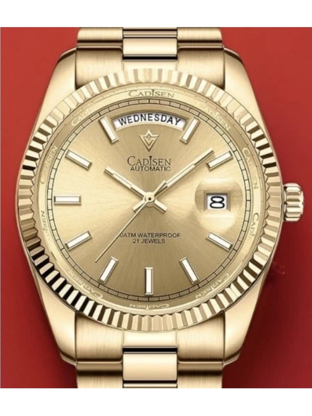 Cadisen Men’s Gold toned Automatic DayDate Watch presidential style box & papers